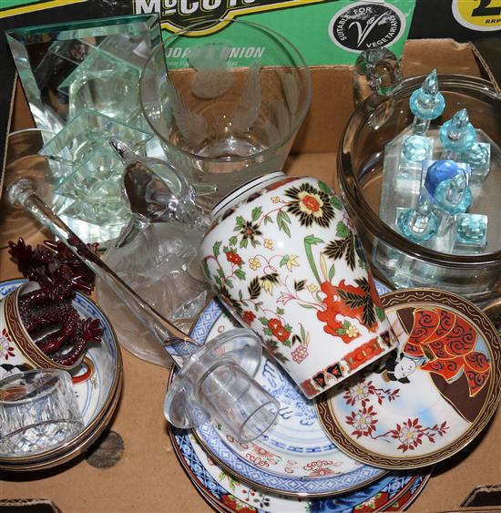 A collection of decorative ceramic vases and glassware(-)
